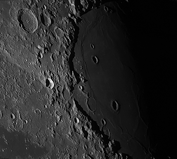 Westward coastline of Mare Crisum and Crater Macrobius